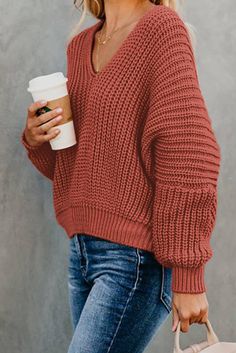 Red Carry On Knit V Neck Pullover Sweater Clothes Drawer, Outfit Essentials, Plus Size Fall Outfit, Red Knit Sweater, Knit V Neck, Rib Stitch, V Neck Pullover, Style Goals, Crochet Inspo