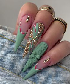 Stiletto Nails Designs, Xmas Nails, Coffin Nails Designs, Bling Nails, Fancy Nails, Best Acrylic Nails, Long Acrylic Nails, Cute Acrylic Nails