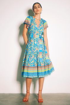 Paisley Border Print Midi Dress Luxury Midi Length Paisley Print Dress, Border Print Dress, Paisley Border, Print Midi Dress, Paisley Floral, Print Trends, Border Print, Vacation Dresses, Blue Midi Dress