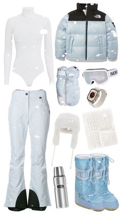 an assortment of clothing and accessories including snow gear