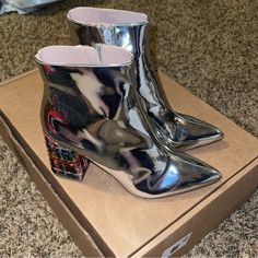 Betsey Johnson Kassie Silver Rhinestone Heel Pointed-Toe Ankle Boots Size 6 New Silver Rhinestone Heels, Betsey Johnson Shoes, Rhinestone Heels, Silver Rhinestone, Betsey Johnson, Boots Booties, Bootie Boots, Ankle Boots, Size 6