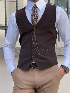 Bojoni Astoria Slim Fit Woolen Brown Vest | BOJONI Brown Vest Outfit, Suit Vest Outfits, Brown Vest Men, Men Vest Outfits, Brown Waistcoat, Vest Outfits Men, Mens Vest Fashion, Smart Jackets, Winter 22