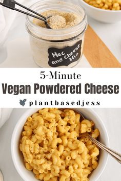 vegan powered cheese macaroni and cheese in a jar