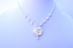 White Rose Necklace white Flower necklace White by Diaszabo, $26.00 Formal White Jewelry With Rose Design, Formal White Rose Design Jewelry, White Flower Bridal Necklace As Gift, White Rose Design Jewelry For Wedding, White Rose Design Necklace For Wedding, Wedding Flower Jewelry, White Bridesmaid, Different Types Of Flowers, Sugar Land