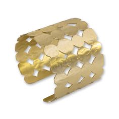 "Solid Brass Statement Cuff Bracelet With Joined Circles, Luxury Polished Wide Hammered Brass Cuff With Four rows of Circular Brass □ Sizing : 2\" W x 7\" L - Adjustable □ Material: High-Polished Brass □ 4 Rows of Hammered Joined Circles Stunning detail on these beautiful luxury brass cuffs. These are very sturdy but adjustable. A little on the large side and probably not suitable for smaller wrist sizes. Sealed with triple baked on lacquer which will protect the cuff from oxidation, providing l Adjustable Open Cuff Jewelry For Party, Adjustable Jubilee Cuff Bracelet For Party, Gold Open Cuff Bracelets For Party, Gold Open Cuff Bracelet For Party, Metal Cuff Bracelets For Party, Handmade Gold Cuff Bracelet For Party, Party Cuff Bracelets In Metal, Handmade Metal Cuff Bracelet For Party, Gold Cuff Bracelets For Party