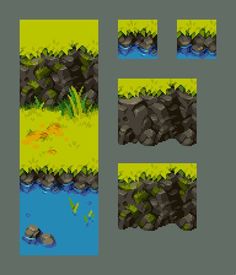 an old computer game with rocks and water