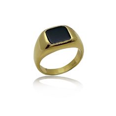 MELIGreece's classic style 14k yellow gold unisex ring with one square-shaped black onyx. Black Onyx gives you power to keep trying until you accomplish a goal, is also popular as a talisman to protect you against evil spirits. Ring size: That ring can be made in our workshop at any size, upon request. 14k solid gold signet ring with a natural onyx in black color hand made in MELIGreece's workshop in Athens. Timeless solid gold male or female ring with square design, accompanied by an elegant je Classic Onyx Rings For Promise, Classic Onyx Promise Ring, Minimalist Gold Onyx Ring, Classic Yellow Gold Onyx Rings, Classic Gold Rings With Black Enamel, Timeless Gold Signet Ring With Black Enamel, Modern Yellow Gold Onyx Signet Ring, Gold Onyx Signet Ring For Formal Occasions, Formal Gold Onyx Signet Ring