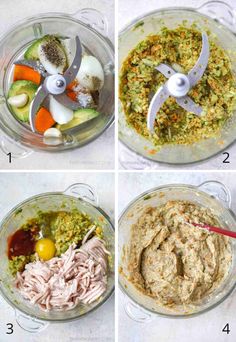 four pictures showing how to make tuna salad