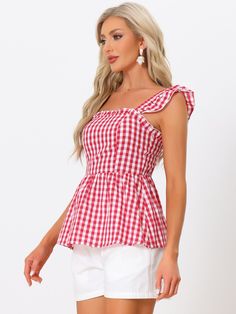 Shop Allegra K for Gingham Peplum Top Summer Square Neck Sleeveless Plaid Blouse you are looking for, get more women's Blouses for yourelf. Order now! Free Returns! Summer Casual Style, Gingham Tops, Women's Blouses, Plaid Blouse, Black Velvet Dress, Peplum Blouse, Denim Midi Skirt, Top Summer, Summer Style Casual