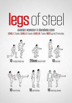 a poster with instructions on how to do the legs of steel, including squats and lunges