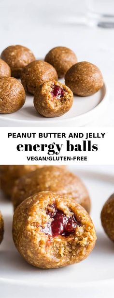 peanut butter and jelly energy balls on a plate