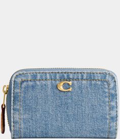 From COACH, the Denim Essential Small Zip Around Wallet features:DenimTwo credit card slotsThree open compartmentsZip-around closureOutside open pocketApprox. 4 1/4'' L x 2 3/4'' H x 3/4'' WImported. Wallet Aesthetic, Wallets, Denim Essentials, Coach Wallet, Cute Wallets, Keychain Wallet, Fancy Bags, Essential Bag, Small Wallet