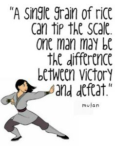 an image of a woman doing karate in front of a quote that says,'a single grain of rice can tip the scale one man may be the differences between victory and