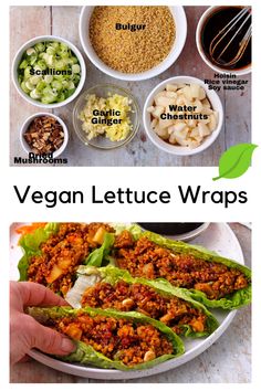 Ingredients and made up lettuce wraps. Dairy Free Dressing, Water Chestnuts