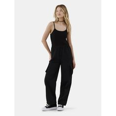 Want to be comfortable, yet look cool and fresh? No Boundaries Cargo Jumpsuit features a mix of fabric from top to bottom, cinched with a fun bungee cord at the waist for the perfect fit. Of course, cargo pockets finish this trendy utility look made for any day of the week. Complete your look with your favorite pair of sneakers or sandals. Only at Walmart. Size: XS.  Color: Black.  Gender: female.  Age Group: adult. Casual Summer Rompers, Loose Romper, Cargo Jumpsuit, Pocket Jumpsuit, Bungee Cord, Striped Jumpsuit, Casual Jumpsuit, Day Of The Week, Sleeveless Jumpsuits