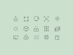 an image of some type of icons on a green background, including symbols and lines