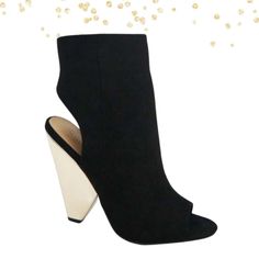 Gold Wrapped Cone Heel, Peep Toe Booties, Black Suede. Peep Toe Booties, Gold Wrap, Peek A Boo, Gold Black, Black Suede, Bootie Boots, Ankle Boots, Wedges, Women Shoes