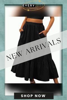 Black Cotton Blend Swing Maxi Skirt with Pockets Black Relaxed Maxi Skirt, Black Skirted Bottoms, Relaxed Black Maxi Skirt, Black Tiered Skirt With Pockets, Black Flared Maxi Skirt For Summer, High Waist Black Skirt With Pockets, Black Tiered Skirt For Spring, Flowy Black Maxi Skirt With Pockets, Black Flowy Maxi Skirt With Pockets