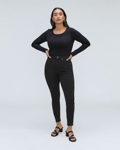 The Curvy Way-High® Skinny Jean Ash – Everlane Black Skinnies, Black Stretch, Colored Jeans, Cropped Jeans, Black Fashion