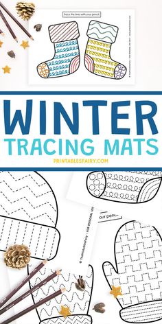 winter traceing mats for kids to practice their handwriting and number recognition skills with the text,