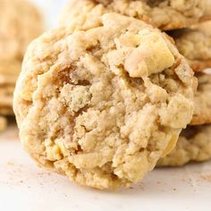 a stack of cookies sitting next to each other on top of a white countertop