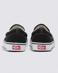 Black Slip On Vans, Black And White Vans, Black Slip On Sneakers, Vans Store, Timeless Shoes, White Vans, Vans Slip On, Wide Shoes, Red Heels