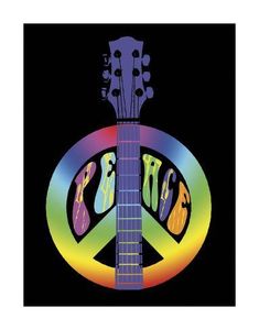 the peace sign is painted on top of an electric guitar, and it's colors are multicolored