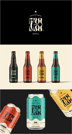 four different types of beer are shown in this graphic art printable style, each with their own unique color scheme