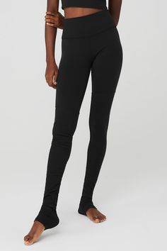 Airbrush High-Waist Highlight Goddess Legging - Black Versatile Micro-elastic Bottoms By Alo Yoga, Alo Yoga High Stretch Yoga Pants, Alo Yoga Fitted Leggings For Training, Alo Yoga Activewear With Contoured Waistband For Yoga, Alo Yoga Athleisure Training Bottoms, High Stretch Alo Yoga Bottoms For Training, Alo Yoga 4-way Stretch Leggings For Yoga, Alo Yoga High Stretch Bottoms For Training, Alo Yoga Leggings With 4-way Stretch For Yoga