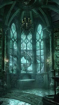 an image of a room with a large window and a dinosaur on the wall in it