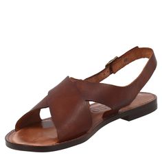 Roman style women's sandal with double crossed band



 Smooth brown vegetable tanned leather

 Strap closure



 Leather sole



 Made in Italy




 Composition:
 Upper: 100% Leather
 Lining: 100% Leather
 Bottom: 100% Leather
 Insole: 100% Leather

 Narrow fit, it is recommended to take one size larger than usual. Brown Leather Cross Strap Slingback Sandals, Leather Cross Strap Sandals With Leather Sole, Brown Closed Toe Slingback Sandals With Leather Lining, Brown Closed Toe Slingback Sandals With Leather Footbed, Brown Leather-lined Closed Toe Slingback Sandals, Brown Leather Strap Closed Toe Sandals, Leather Cross Strap Slingback Sandals With Heel Loop, Brown Slingback Sandals With Rubber Sole, Brown Slingback Sandals With Rubber Sole And Open Heel