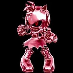 an image of a pink robot that is in the shape of a cat with red eyes