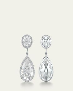 Bhansali drop earrings from the One Collection    18karat solid white gold    Pear and round quartz with diamond halos    1 total diamond carat weight     For pierced ears    Imported Luxury Halo Drop Earrings, Luxury Diamond Drop Earrings With Halo Design, White Diamond Earrings With Halo Design For Evening, Elegant White Earrings With Halo Setting, White Formal Earrings With Halo Setting, Formal White Earrings With Halo Setting, Formal White Halo Earrings, Luxury Teardrop Diamond Earrings With Halo Design, White Gold Bridal Earrings With Halo Design Teardrop Shape