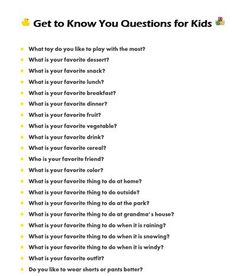 a question card with the words get to know you questions for kids