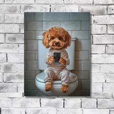 a brown dog sitting on top of a toilet