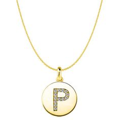 "P" Diamond Initial 14K Yellow Gold Disk Pendant (0.13ct) - JewelryAffairs  - 1 Open Circle Necklace, Rose Gold Initial, Gold Initial Pendant, Diamond Bar Necklace, Bar Pendant Necklace, Letter Pendant Necklace, Round Pendant Necklace, Gold Disc, Gold Lettering