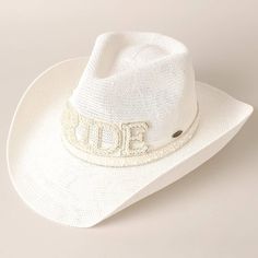 BRIDE Cowboy Hat with Pearl and Rhinestones - UVA/UVB SPF 50 Protection - BRIDE Pearl and Rhinestone Designed Cowboy Hat - 100% Acrylic **Size: One Size Fits All** Bride Cowboy Hat, Scarf Coverup, Rebecca Black, City Bride, Kids Scarf, Straw Hats, Back Jewelry, Rhinestone Designs, Holiday Jewelry