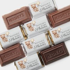 six hershey's baby shower bars with teddy bears on them