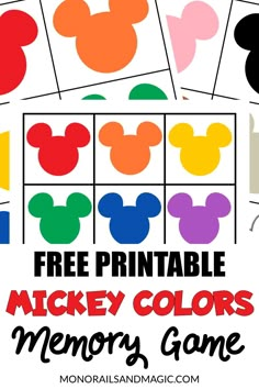 free printable mickey colors memory game for kids to play on the disney world theme park