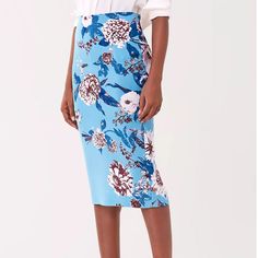 Diane Von Furstenberg Kara Floral-Print Cady Pencil Skirt. Size 4. Length 29”. Waist 28”. Gorgeous Blue Floral Print! Fabric: 76% Viscose, 21% Silk, 3% Elastane. Brand New With Tags!! Light Blue Skirt For Workwear, Light Blue Skirt For Work, Blue Summer Pencil Skirt, Floral Print Fitted Pencil Skirt For Work, Blue Midi Pencil Skirt For Summer, Fitted Floral Print Pencil Skirt For Work, Floral Print Pencil Skirt For Work, Blue Relaxed Fit Pencil Skirt For Summer, Blue Floral Print Knee-length Skirt