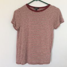 Very Soft!! Never Worn In Great Condition Open To Offers!! Forever 21 Striped Cotton Tops, Casual Red Tops From Forever 21, Casual Red Forever 21 Tops, Casual Short Sleeve T-shirt By Forever 21, Red Forever 21 Crew Neck Top, Forever 21 Red Crew Neck Top, Casual Striped Tops From Forever 21, Striped T Shirt, Forever21 Tops