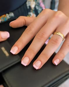 Easy Short Square Nail Ideas, Light Pink French Tip Nails Square Short, Square French Tips Short, Light Pink French Tip Square, Short Light Pink French Tip Nails, Small Square French Tip Nails, Light Pink French Tips Square, Short Square Pink French Tip Nails, Short French Tip Acrylic Nails Pink