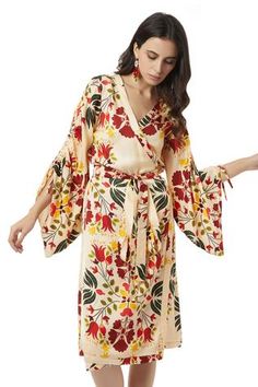 Shop for Ankita Beige Slub Satin Mallorca Floral Print Wrap Dress for Women Online at Aza Fashions Beige Dress, Gathered Sleeves, Wrap Midi Dress, Beige Dresses, Printed Wrap Dresses, Satin Color, Indian Fashion Designers, Fabric Belt, Floral Motifs