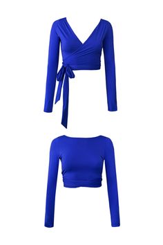 Our much-loved, buttery soft Wraptop, now in the highly anticipated ultramarine blue. Able to be worn back-to-front, this versatile cover-up is perfect for wearing in or out of the water. Designed to be paired with your favourite bikini top or bra underneath. Get the set with the Andi Swim-To-Sweat Top. Fitted Solid Color Wrap Top, Fitted Royal Blue Long Sleeve Top, Fitted Versatile Blue Tops, Blue Fitted Versatile Top, Versatile Fitted Blue Top, Casual Blue Wrap Top, Royal Blue Fitted Tops, Bathing Suit With Sleeves, Swimwear Long Sleeve