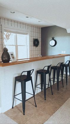 there are four bar stools at the counter