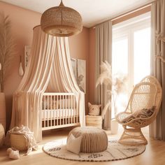 a baby's room is decorated in neutral tones