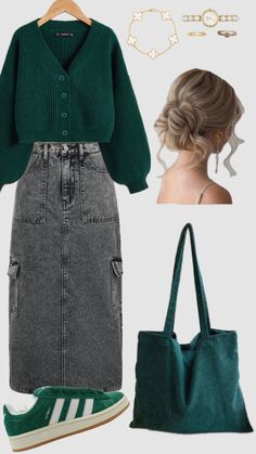 Modest Street Fashion, Denim Skirt Outfit, Best Winter Outfits, Skirt And Sneakers