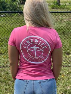 Available in ladies style shirt and unisex style shirt. Need a shirt to show off your line pride? Sport this pink and white soft shirt with shorts or jeans! Perfect for any occassion! This shirt also matches the LineDaughter Shirt!! Match your little girl with a Mommy and Me pair! Ladies Style Fit: (REMINDER: LADIES FIT IS FORM FITTING) 4 oz./yd², 60/40 combed ringspun cotton/polyester, 30 singles Fabric laundered Set-in collar 1x1 baby rib with front coverstitching Self 3/8" shoulder-to-shoulde Pink Pre-shrunk Shirt For Spring, Pink Fitted Crew Neck Shirt, Pink Fitted Short Sleeve Shirt, Sporty Short Sleeve Pink Shirt, Spring Pink Pre-shrunk Shirt, Pink Cotton Sporty Shirt, Sporty Pink Cotton Shirt, Fitted Pink Graphic Tee Shirt, Sporty Pre-shrunk Pink Shirt