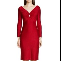 Beautiful Dress!! Size 6 Perfect For Christmas And New Years! Brand New With Tags Retails For $1395 Smoke And Pet Free Home Free Gift With Every Order Fast Shipping Ships Same Day Or Next Day Holiday Sheath Formal Dresses, Classic Red V-neck Dress, Elegant Red Semi-formal Dress, Elegant Semi-formal Red Dress, Long Sleeve Sequin Dress, Silk Shirt Dress, Black Knit Dress, Long Sleeve Knit Dress, Long Sleeve Sweater Dress