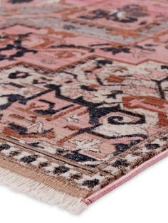 Inspired by the vintage perfection of sun-bathed Turkish designs, the Zefira collection showcases detailed traditional motifs that have been updated with on-trend, saturated colorways. The Bellona rug boasts a bold center medallion in vibrant tones of pink, navy, black, and gray. This power-loomed rug features cotton fringe detailing, a natural result of weft yarns, that echoes hand-knotted construction and adds brilliant texture to the plush, durable polypropylene pile. | Jaipur Living Zefira B Pink And Grey Rug, Turkish Design, Jaipur Living, Traditional Motifs, Medallion Rug, Rug Direct, Navy Rug, Bohemian Area Rugs, Burke Decor